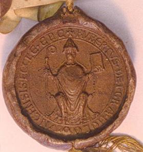 Pečeť olomouckého biskupa Roberta, který doprovázel biskupa Ondřeje na IV. lateránský koncil. 1222