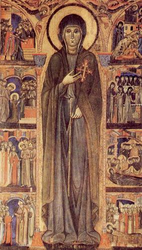 Mistr sv. Kláry, Sv. Klára, 13. století, tempera na dřevě, basilika sv. Kláry v Asissi