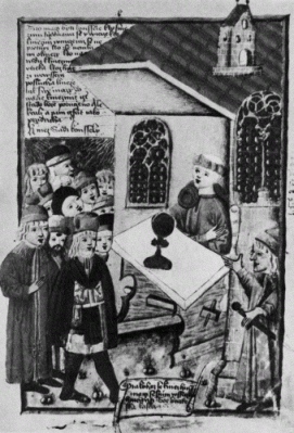 Přijímání pod obojí způsobou, Jenský kodex, lavírovaná kresba, 2. polovina 15. stol.